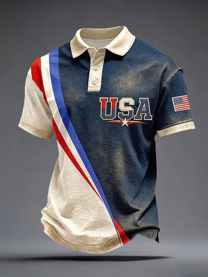 USA Patriotic Polo Shirt, American Flag Clothes, Fourth Of July Independence Day Apparel, Gift For Patriotic Americans
