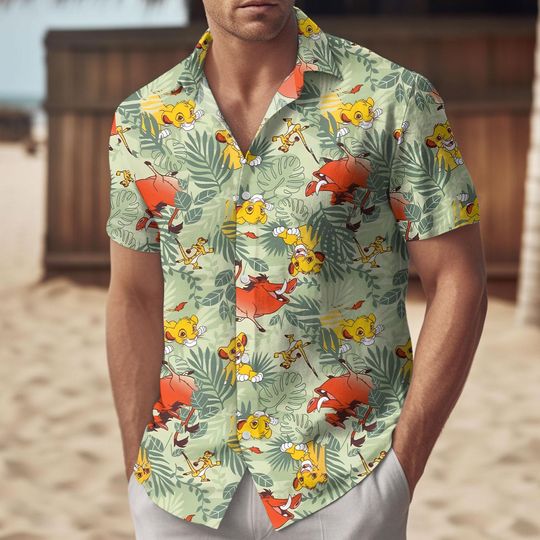 Discover Lion King Aloha Summer Button Shirt with Disney Simba Timon Pumbaa Matching Outfit