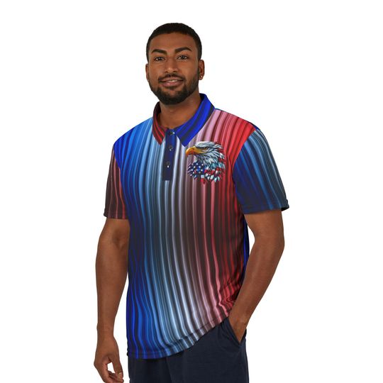 Discover American Flag Eagle Polo Shirt | Patriotic USA Gradient Stripes Quick-Dry Top,  Digitally PRINTED.