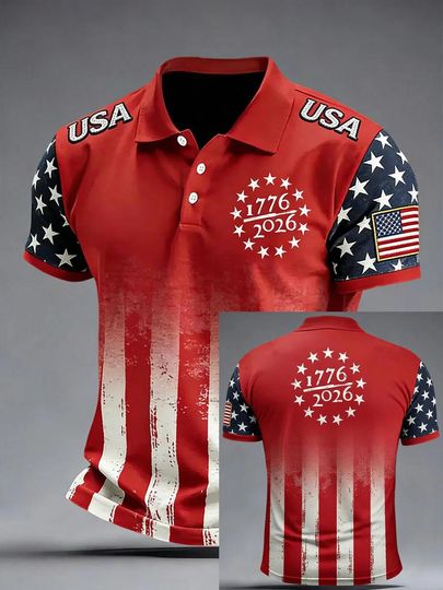 Discover USA 250 Years Independence Apparel Polo Shirt, American Flag 1776-2026 Patriotic Polo, USA Anniversary Independence Day Shirt