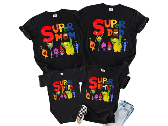 Discover Custom Super Simple Songs Super Simple Songs Birthday Shirt, Super Dad, Super Mom Shirt,Customized Characters Birthday Matching Family Shirt