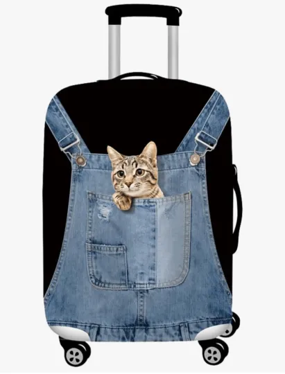 Discover Gorgeous Cat Denim Overall Luggage Cover Suitcase