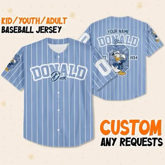 Discover Cute D Donald Duck 1934 Name Disney Baseball Jersey Men Kid