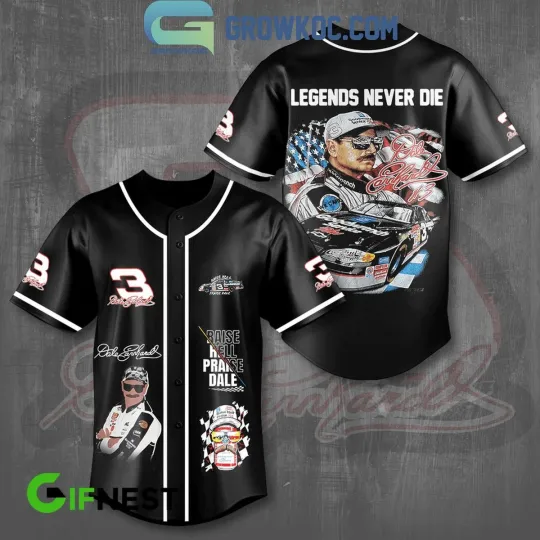 Dale Earnhardt NASCAR Legends Never Die Baseball Jersey Men Kids