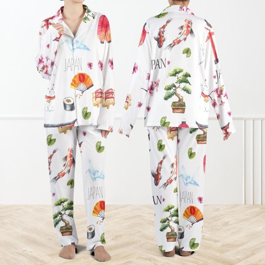 Discover Japan Travel Pajama Set for Women, Japanese Style Sleepwear, Sakura Pajamas, Cute Loungewear, Gift for Her