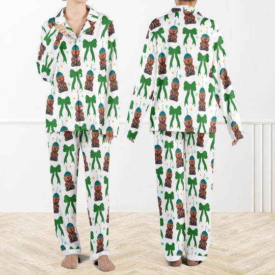 Discover Coquette Coffee Bear Pajama Set For Women, Cute Bow Ribbon Sleepwear,Aesthetic Girly Loungewear,Cottagecore Christmas PJs, Cozy Gift for Her