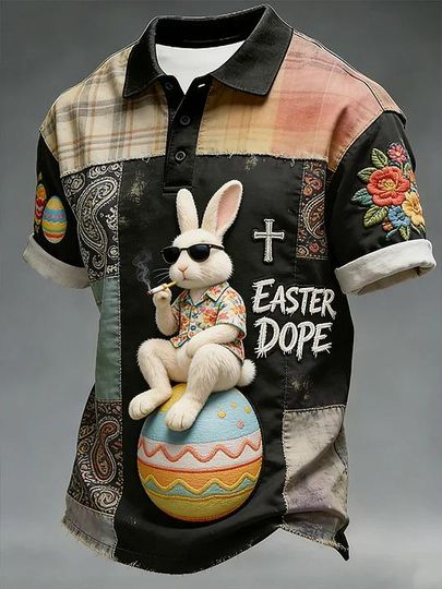 Discover Easter Dope Retro Polo Shirt, Funny Bunny with Easter Egg & Cross Shirt, Holiday Apparel, Unique Gift for Friends
