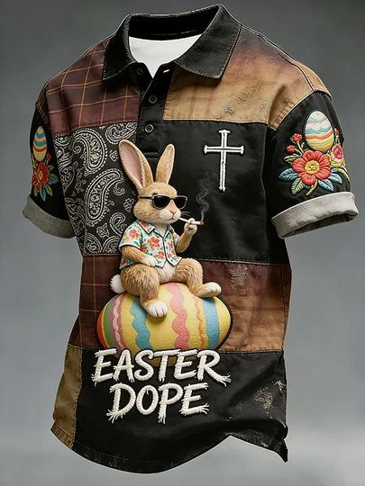 Discover Easter Dope Polo Shirt, Cool Bunny with Easter Egg & Cross Shirt, Holiday Clothing, Easter Bunny Apparel, Gift for Easter Lovers