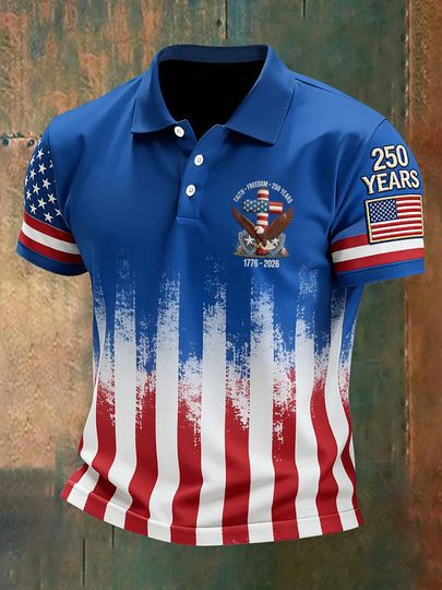 USA 250 Years Anniversary Polo Shirt, 1776 2026 American Flag Shirt, Independence Day USA Apparel, Fourth Of July Clothes, Patriotic Gift