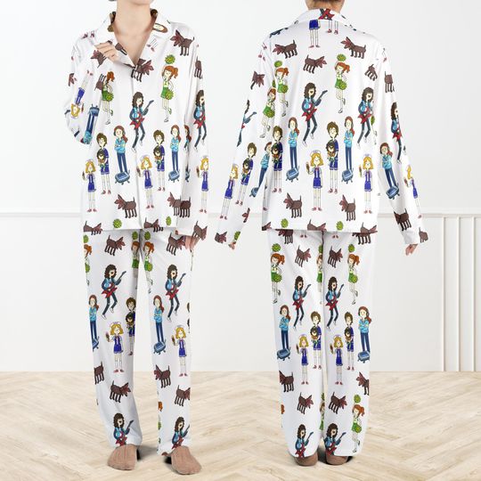 Discover Stranger Characters Pajama Set For Women And Kids, Quirky Button Up Sleepwear,Fun Cartoon Loungewear,Unique Gift for Fans of Strange Stories
