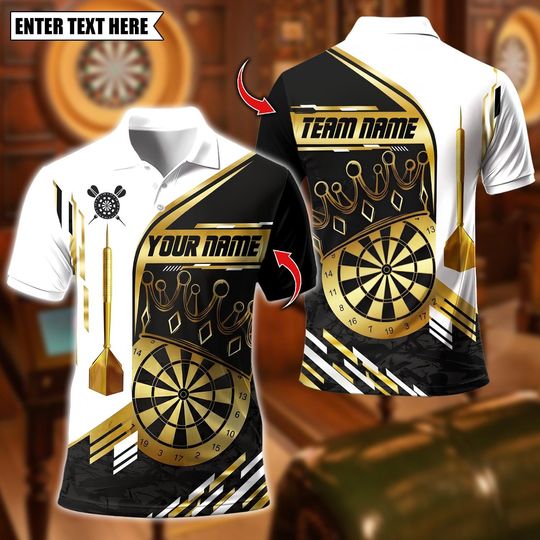 Discover Custom Name Dart Polo Shirt, Champion Golden Multicolor Design, Personalized Team Shirt for Men, Gift for Darts Players