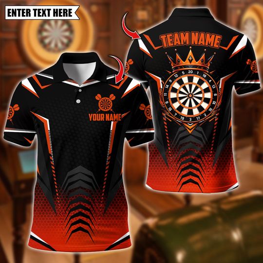 Discover Custom Name Dart Polo Shirt, King Dartboard Design, Personalized Team Shirt for Men, Gift for Darts Players