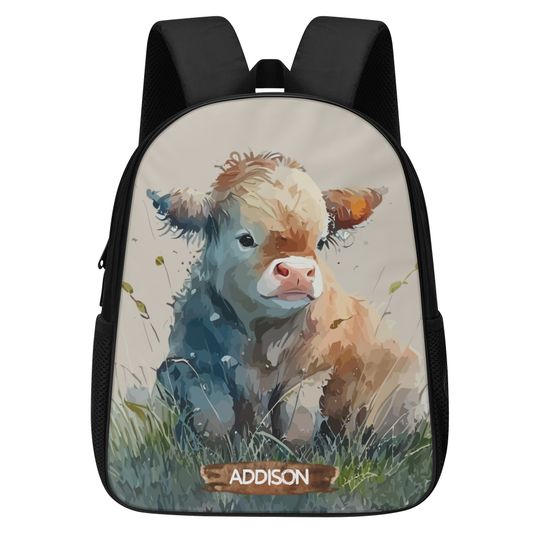 Discover Custom Cow Kids Backpack, Personalized Nylon School and Travel Bag