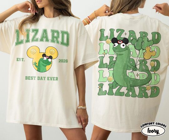 Discover Comfort Colors 2-Sided Pixar Hoppers Tom Lizard Shirt, Best Day Ever Mabel Ellen Bear Tee, WDW Disney Family Vacation Trip 2026 Shirt