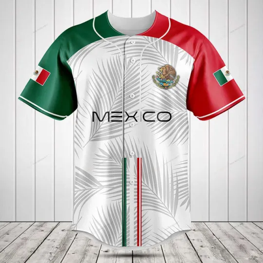 Discover Customize Mexico Flag Palm Leaf 3D Baseball Jersey for Men Dad Shirt