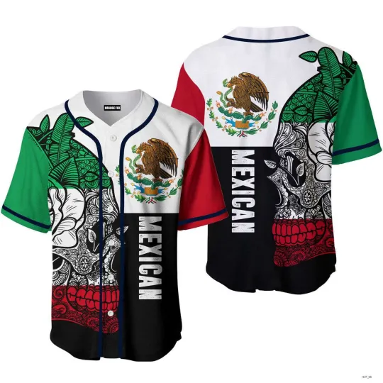 Discover Mexican Skull Mexico Flag 3D Baseball Jersey for Men Dad
