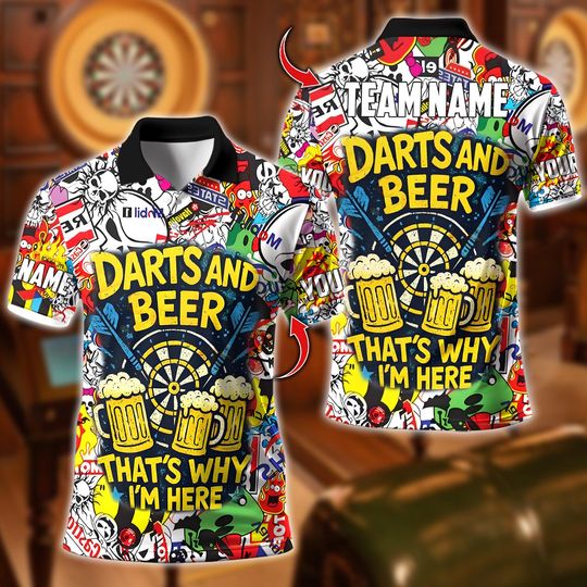 Discover Custom Name Dart Polo Shirt, Darts And Beer That's Why I'm Here Design, Personalized Team Shirt for Men, Gift for Darts Players
