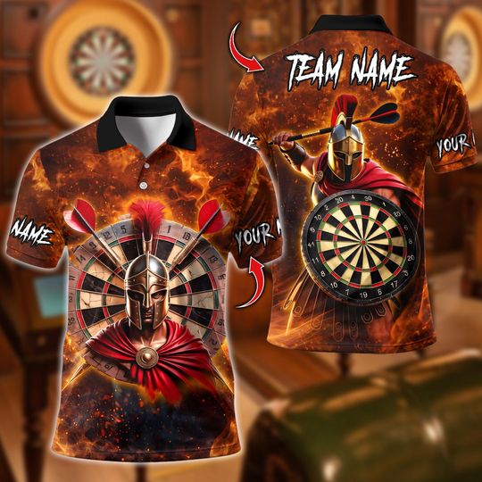 Discover Personalized Name Dart Polo Shirt, Spartan Dart Warrior Fury 3D Design, Custom Team Shirt for Men, Gift for Darts Players