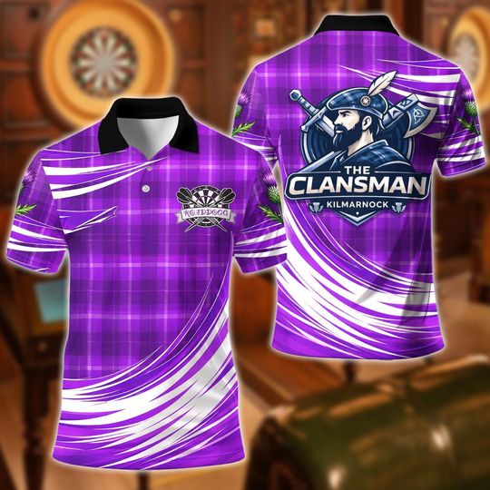Discover Custom Name Dart Polo Shirt, The Clansman Dartboard Design, Personalized Team Shirt for Men, Gift for Darts Players