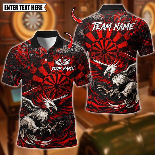 Discover Custom Name Dart Polo Shirt, Evil Bird  Dartboard Design, Personalized Team Shirt for Men, Gift for Darts Players