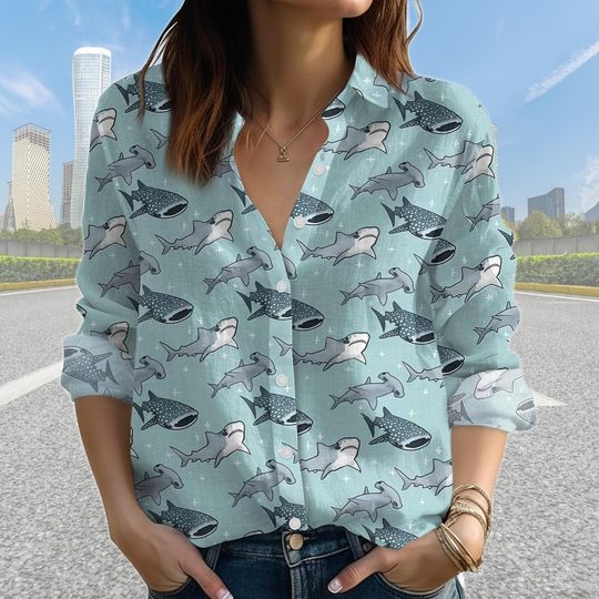 Discover Whale Shark Women's Blouse Long Sleeve Shirt Ocean Marine Life Casual Top