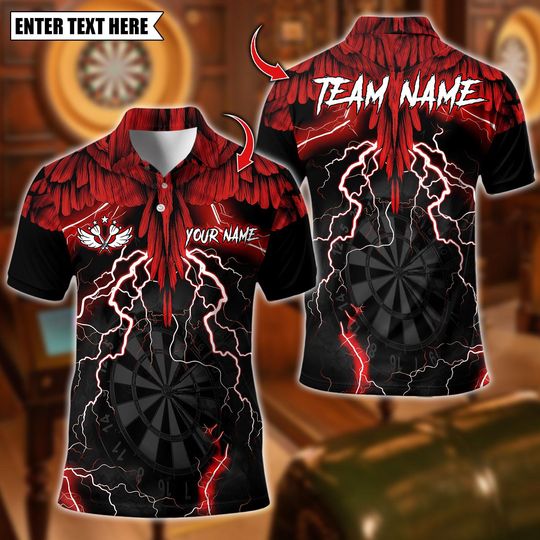 Discover Custom Name Dart Polo Shirt, Thunder Eagle Swing Dart Design, Personalized Team Shirt for Men, Gift for Darts Players
