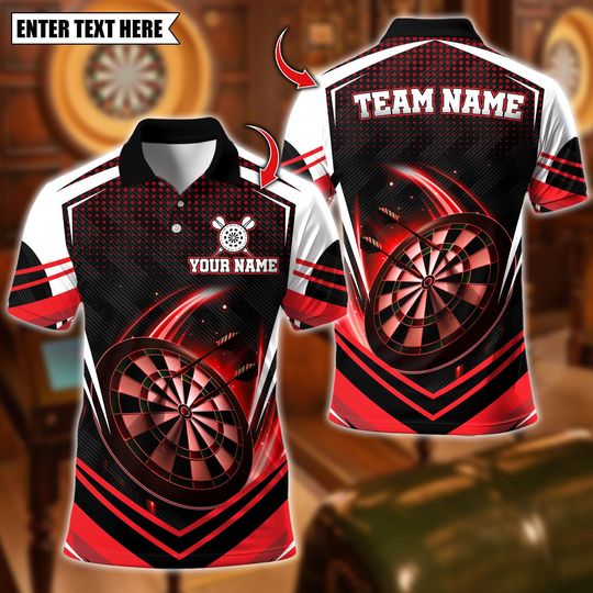 Discover Personalized Name Dart Polo Shirt, Dartboard Design, Custom Team Shirt for Men, Gift for Darts Players