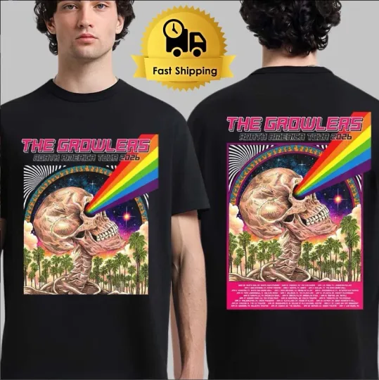 Discover The Growlers Tour 2026 T-Shirt Skeleton Rainbow Eyes Graphic Tee