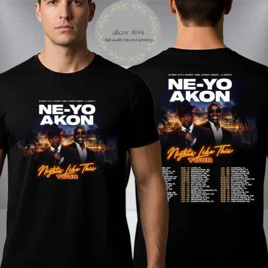 Discover Ne-Yo and Akon Nights Like This Tour 2026 Unisex Double Sided T-Shirt