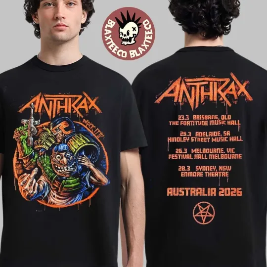Discover Anthrax Australia 2026 Tour The Not Man And Robocop Drokk It With Dates T-Shirt
