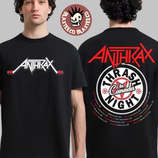 Discover Anthrax Canada Tour 2026 Merch Thrash Night In Canada Two Sided T-Shirt