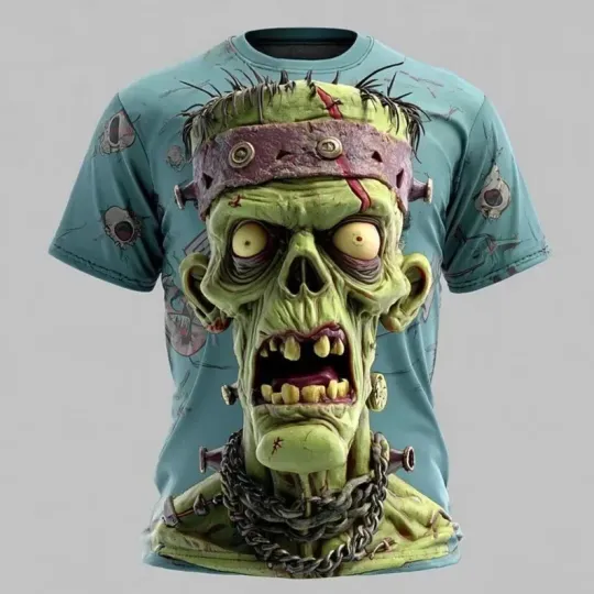 Discover Unisex Halloween T-Shirt 3D Frankenstein Monster Horror Graphic Tee