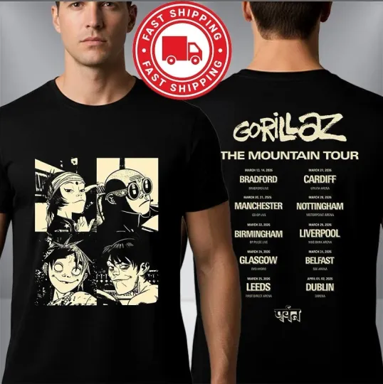Discover Gorillaz The Mountain Tour 2026 T-Shirt Unisex Band Concert Tee