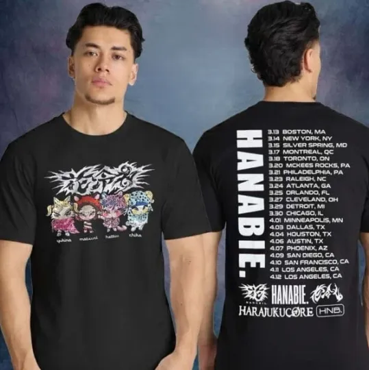 Discover Hanabie Merch North America Tour 2026 Kawaii Animals Harajuku Core T-Shirt 2D