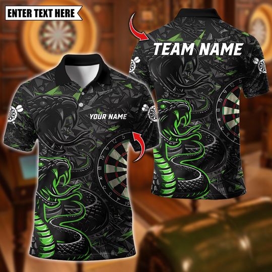 Discover Personalized Name Dart Polo Shirt, Snake Dartboard Design, Custom Team Shirt for Men, Gift for Darts Players
