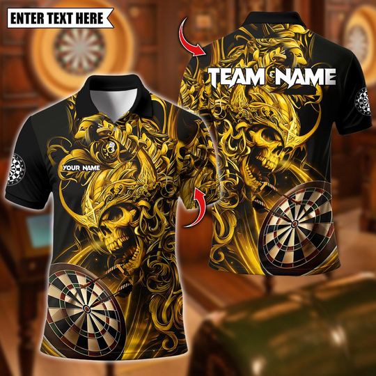 Discover Personalized Name Dart Polo Shirt, Viking Skull Warrior Dartboard Design ,Custom Team Shirt for Men, Gift for Darts Players
