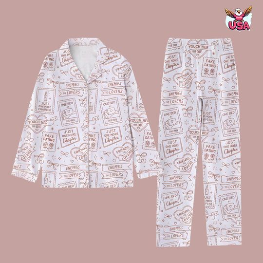 Discover Book Lover Romantic Tropes Pajama Set, Hand Drawn Bookish, Gift for Her, Gifts for Books Lover