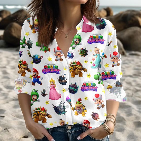 Super Mario Galaxy Movie Blouse Shirt, Nintendo Space Adventure Gamer Women Casual Shirt