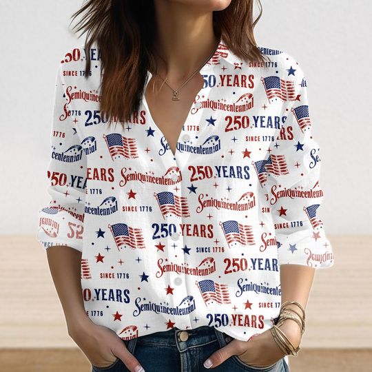 Discover USA Anniversary Casual Shirt, Politics Blouse Shirt, Retro American Flag Women Shirt