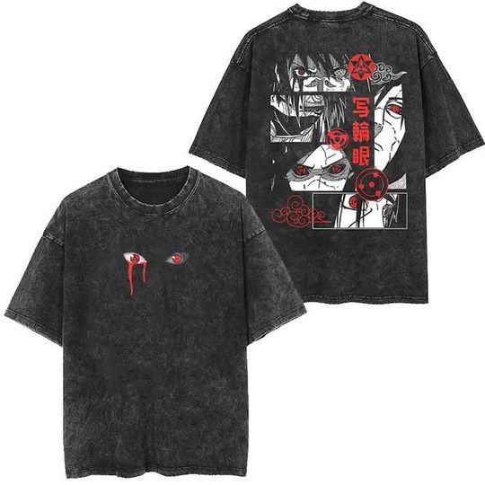 Discover Vintage Anime Graphic Wash T-Shirt with Uchiha Inspiration, Streetwear Manga Tee for Anime Fans