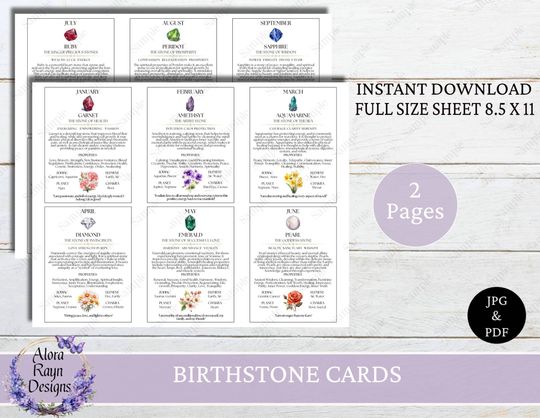 Discover Printable Birthstone Info Cards, Gemstone Meaning Cards, Crystal Meaning Cards, Instant Download