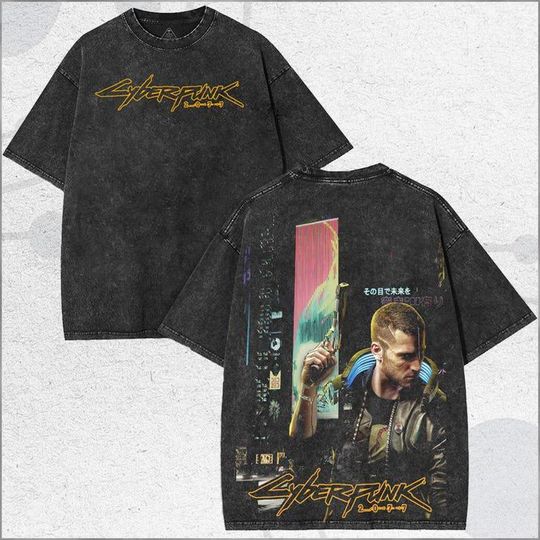 Cyberpunk 2077 Samurai T-Shirt - Vintage Futuristic Neon City Gunman Design