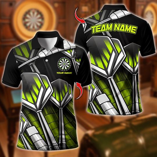Discover Personalized Name Dart Polo Shirt, Darts Design, Custom Team Shirt for Men, Gift for Darts Players