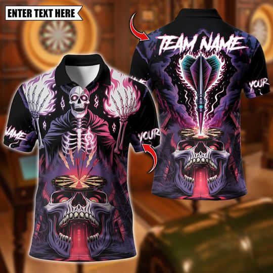 Discover Personalized Name Dart Polo Shirt, Demons Aim Darts 3D Design, Custom Team Shirt for Men, Gift for Darts Players