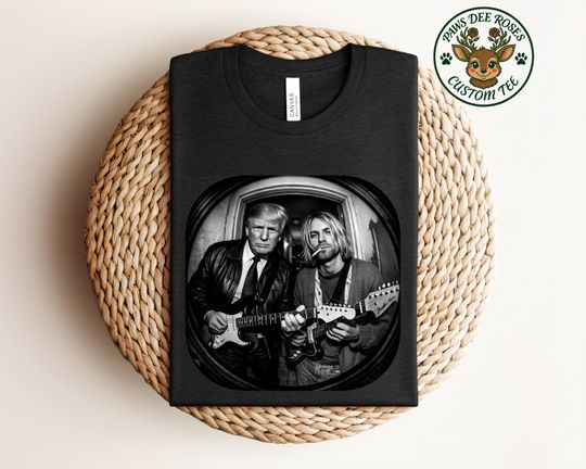 Donald Trump and Kurt Cobain Guitar Portrait Tee | Rock Duo Illustration, Nirvana T shirt, Nirvana Tee, Rock guitar tee, 90s grunge style