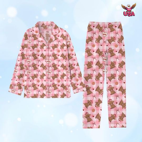 Discover Pink Gingham Highland Cow Pajama Set, Adorable Farmhouse Sleepwear, Gift for Her, Valentine Gifts