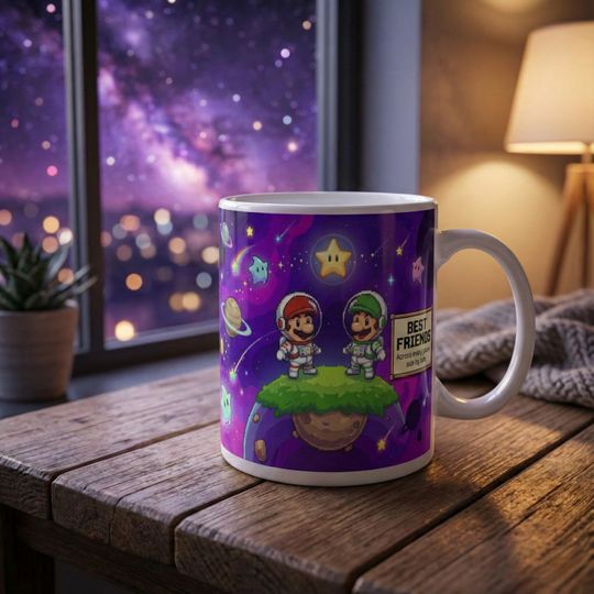 Discover Super Mario Galaxy Inspired Pixel Mug  BestFriends Cosmic Retro Gamer Coffee Cup