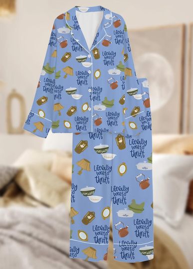 Literally Born to Thrift Pajama Set, Cute Vintage Pajamas, Button-Up Sleepwear, Thrift Lover Gift, Cozy Lounge Set