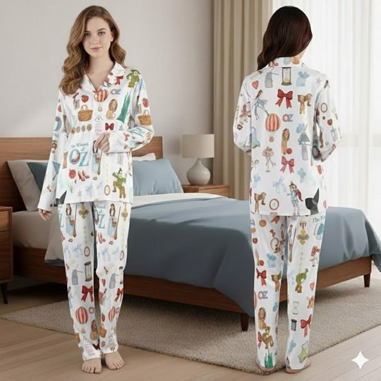 Wizard of Oz Inspired Pajama Set | Dorothy's Journey Silky Sleepwear | Movie Themed Loungewear Gift for Women