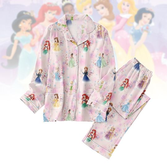 Discover Disney Princess Pajamas Set, Retro Rapunzel, Belle, Cinde Princesses Sleepwear, Disneyland Loungewear for Women and Kids